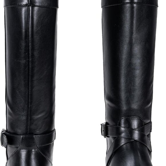 Women Black Knee High Riding Boots with Buckle and Zipper, Wide Calf, Size 8 - Picture 8 of 9